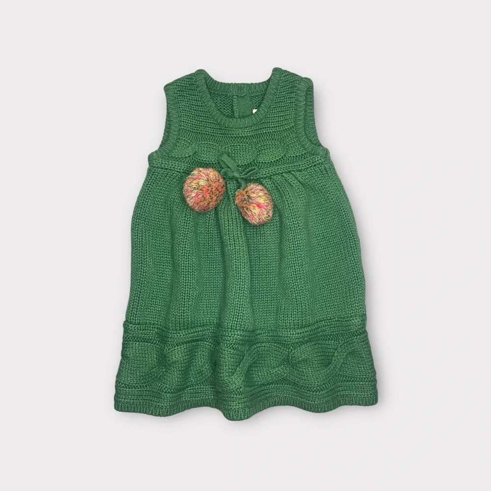 Gymboree 2011 Green Cable Knit Pom Pom Dress